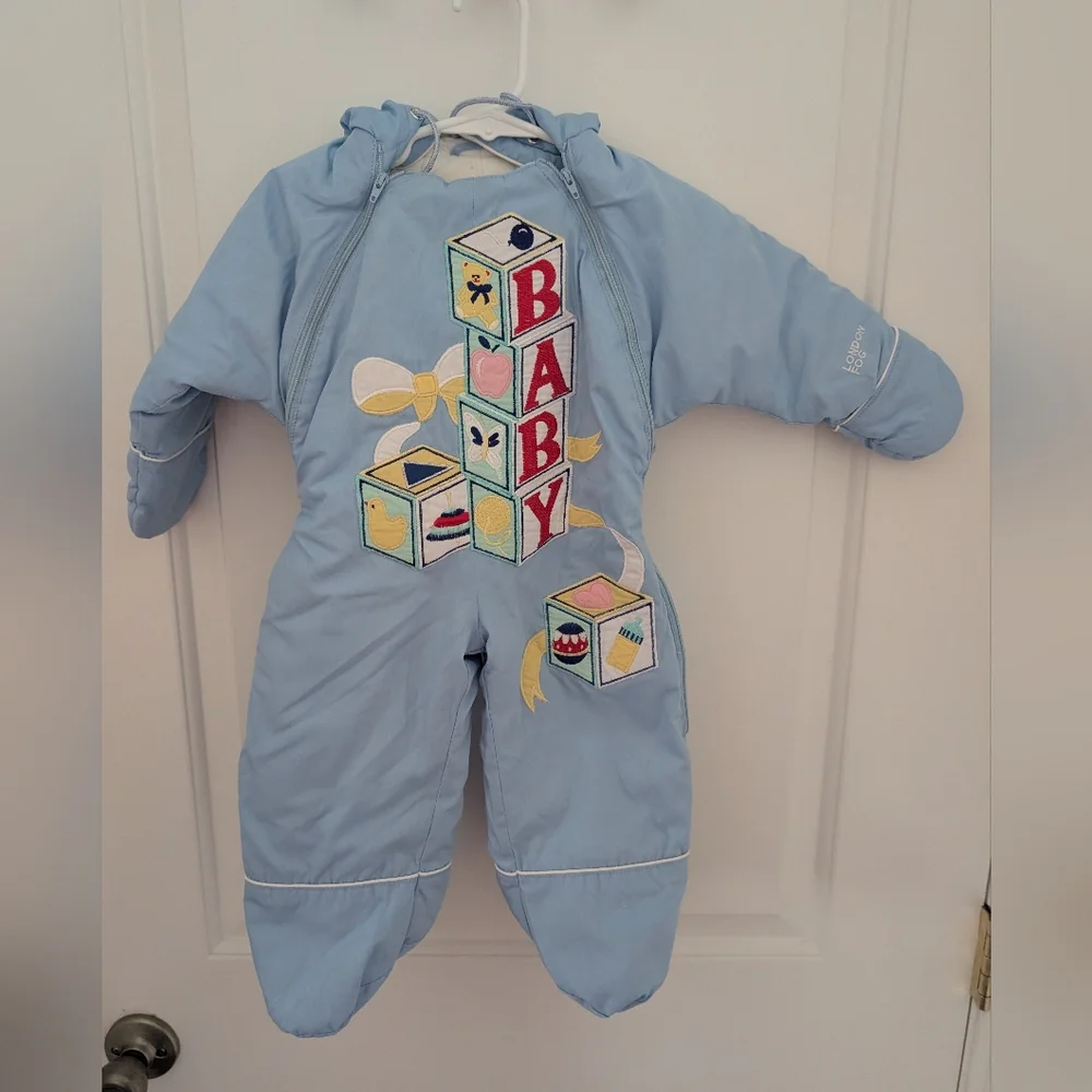 $ Vintage London Fog Embroidered‎ Light Blue Baby Snow Suit
